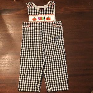 Overalls with embroidered jack o lanterns